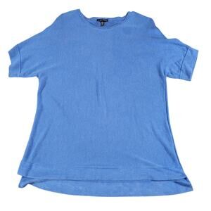 Eileen Fisher Tunic Sweater Short Dolman Sleeve Silk Coastal Relaxed Fit Blue XL